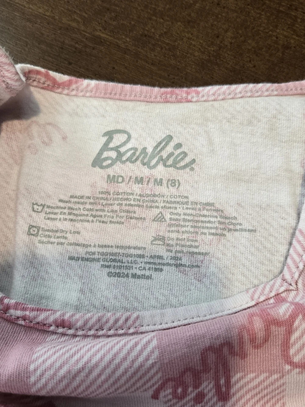 Barbie Girls Pink White Check Logo Graphic Puff Sleeve Fit & Flare Dress Medium